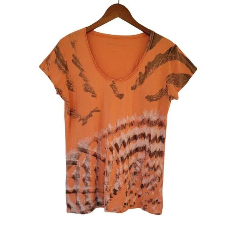 Calvin Klein Jeans Tie Dye T Shirt Womens Size M Orange Brown Short Sleeve